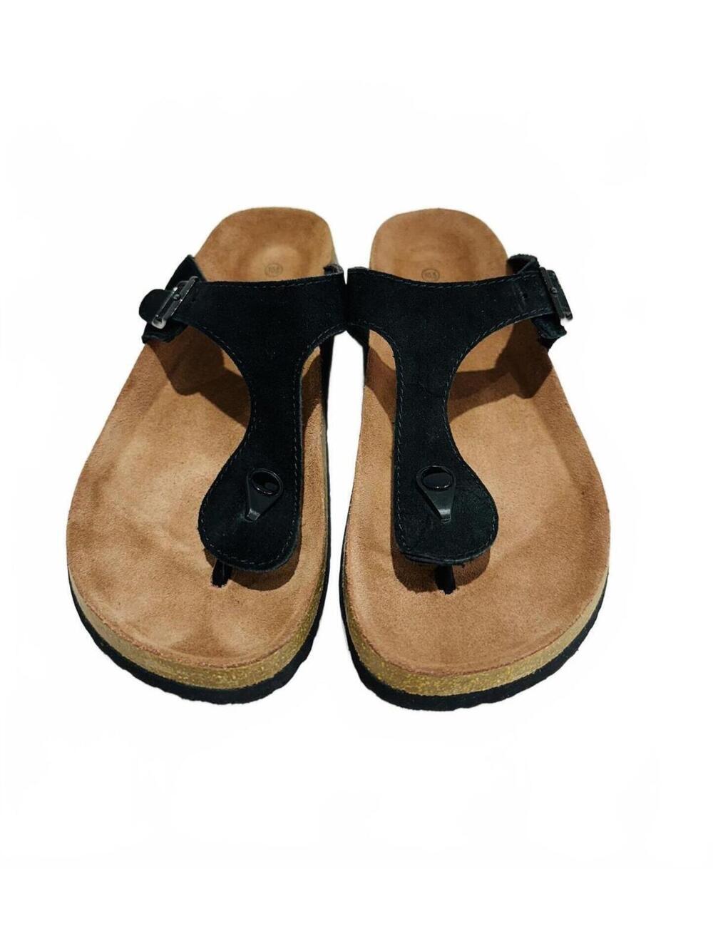 Franco Vanucci Unisex Black Suede Adjustable Strap Toe Post Sandals Size 10.5